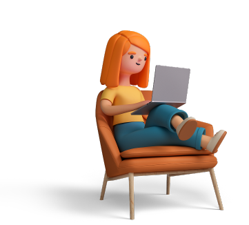 a cartoon character sitting in a chair with a laptop